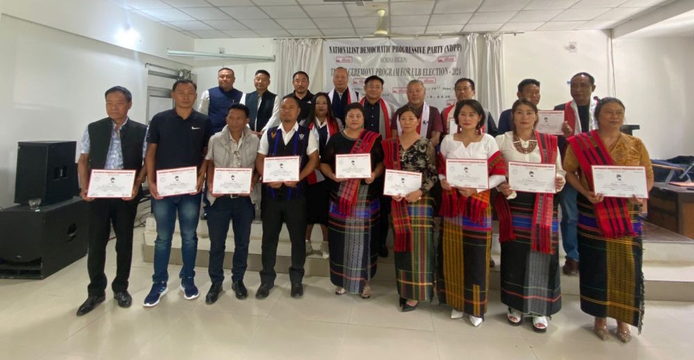 The NDPP Wokha Region candidates during the ticket ceremony programme for ULB Election 2024 at Hammock Resort, Wokha on June 10. (Morung Photo)